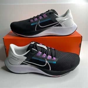 Nike Air Zoom Pegasus 38 Black Metallic Silver White Mens Sizes 9-12 CW7356-003